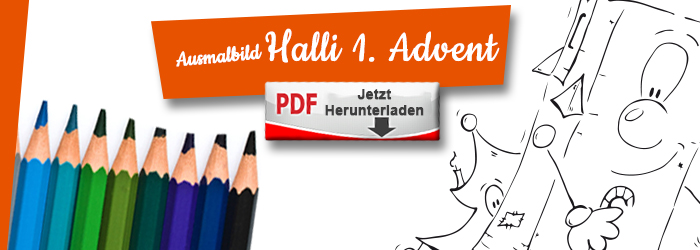 Halli wünscht einen schönen 1. Advent als Ausmalbild PDF herunterlanden