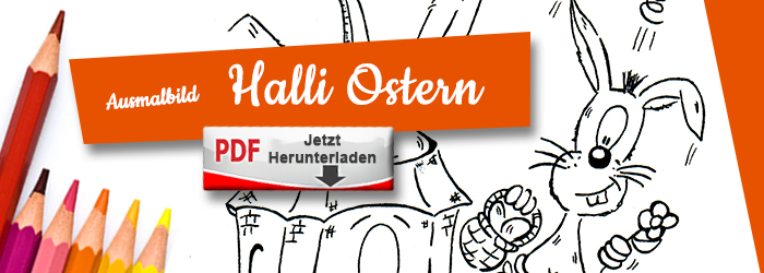 Halli wünscht frohe Ostern als Ausmalbild PDF herunterlanden